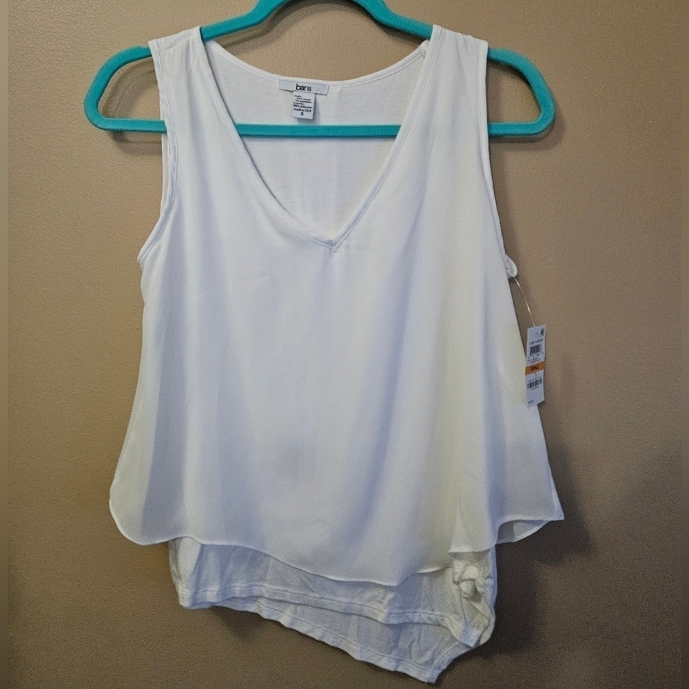 NWT Bar III Women's Size S Core Fashion Washed White Asymmetrical Tank Top